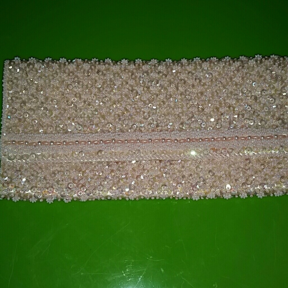 Pink clutch, with hand-stitched Crystal beading